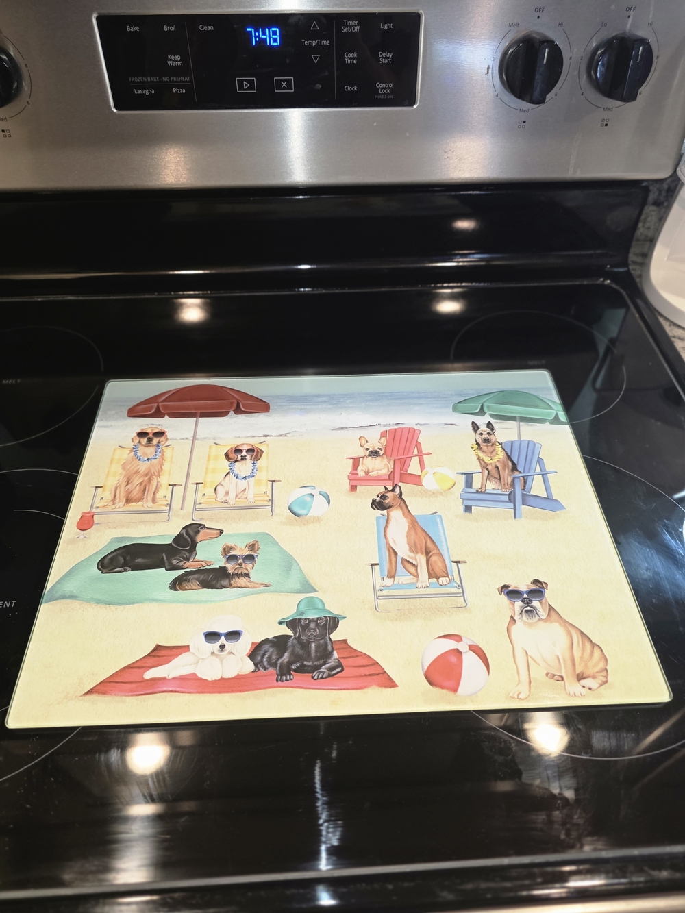 Decorative Beach Dogs Glass Cutting Board - Multi-Color